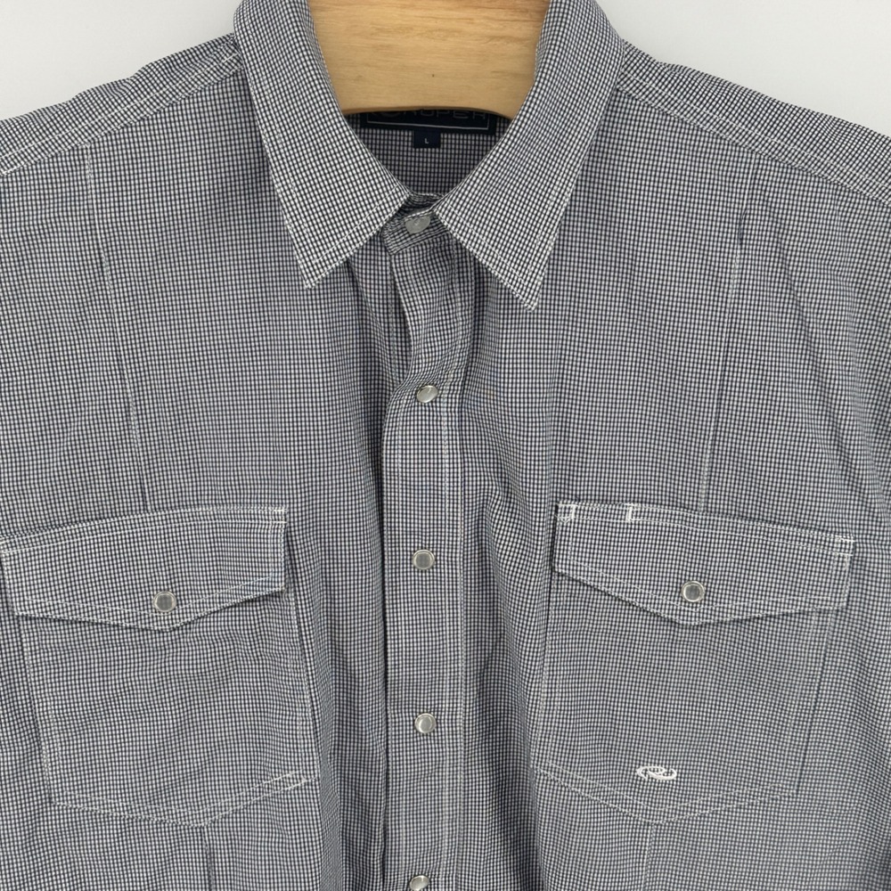 Roper Mens Black White Micro Gingham Western Pearl Snap Long Sleeve Shirt Large